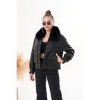 The Auretta Black Shearling Leather Women Jacket