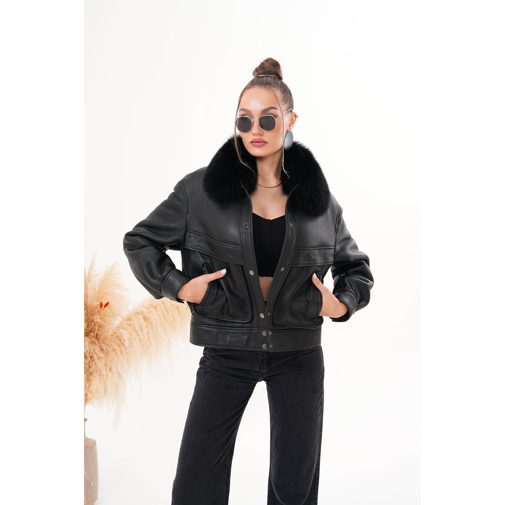 The Auretta Black Shearling Leather Women Jacket