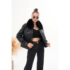 The Auretta Black Shearling Leather Women Jacket