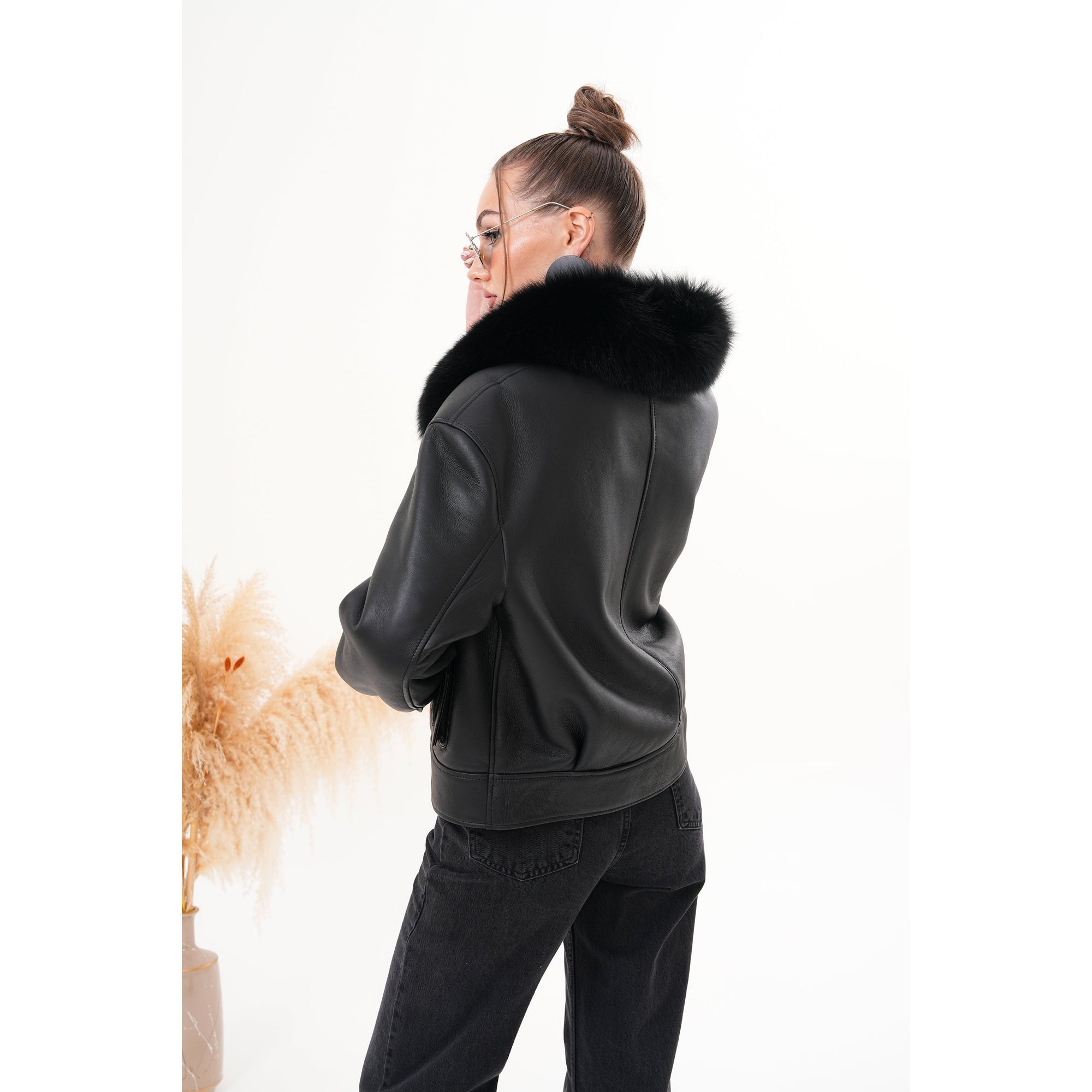 The Auretta Black Shearling Leather Women Jacket