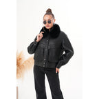 The Auretta Black Shearling Leather Women Jacket