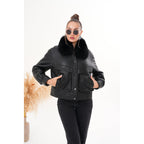 The Auretta Black Shearling Leather Women Jacket