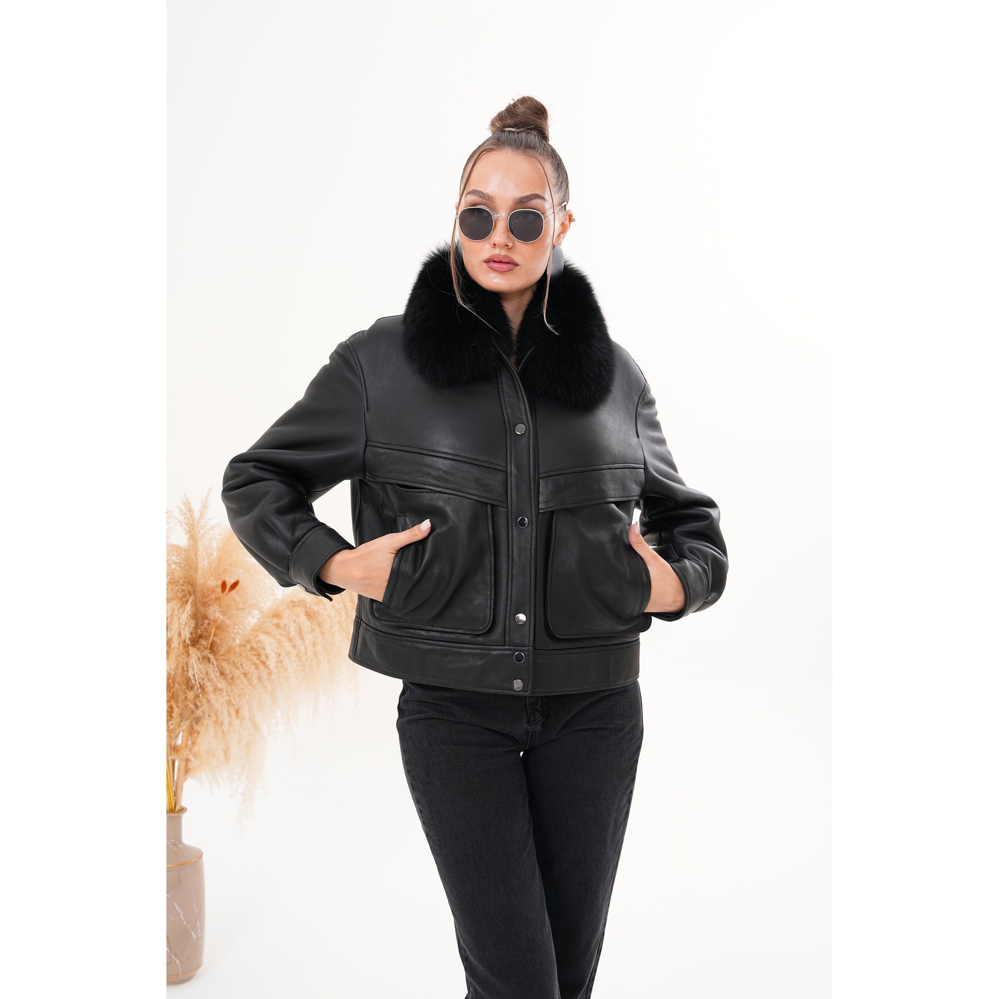 The Auretta Black Shearling Leather Women Jacket