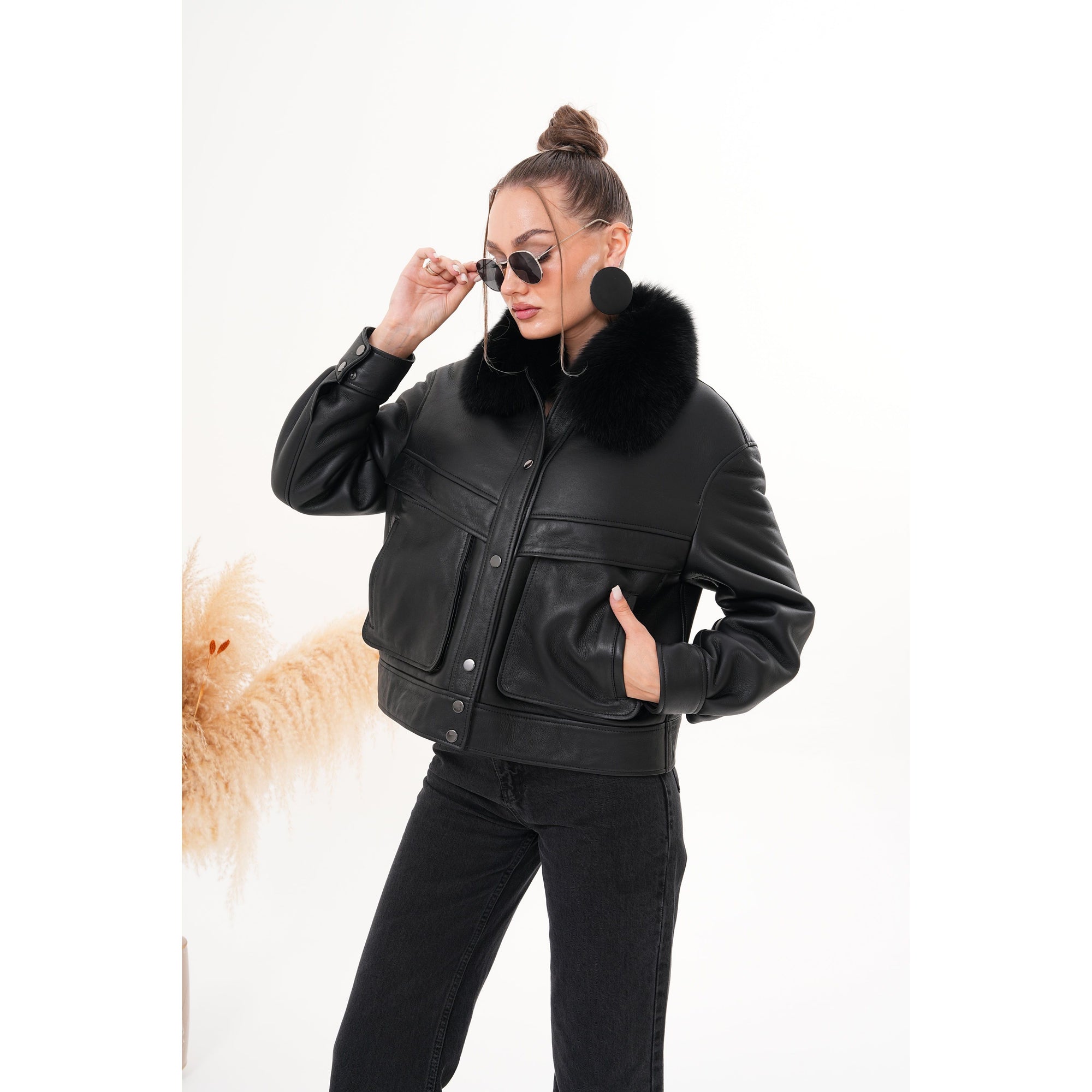 The Auretta Black Shearling Leather Women Jacket