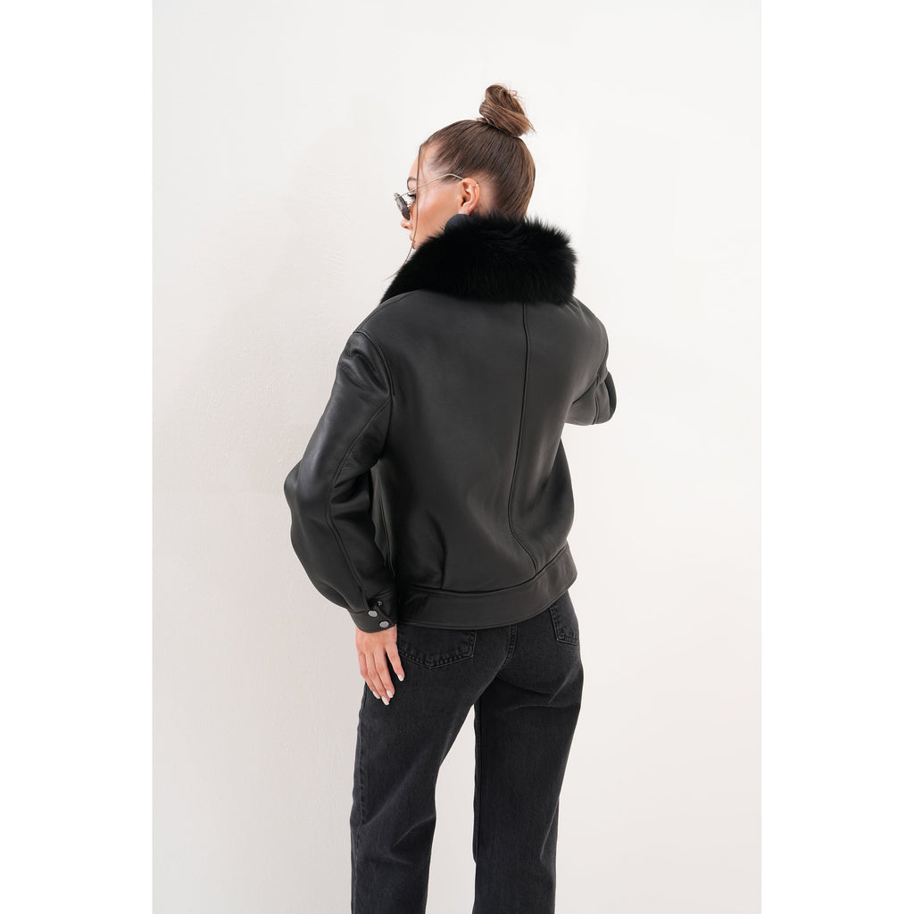 The Auretta Black Shearling Leather Women Jacket