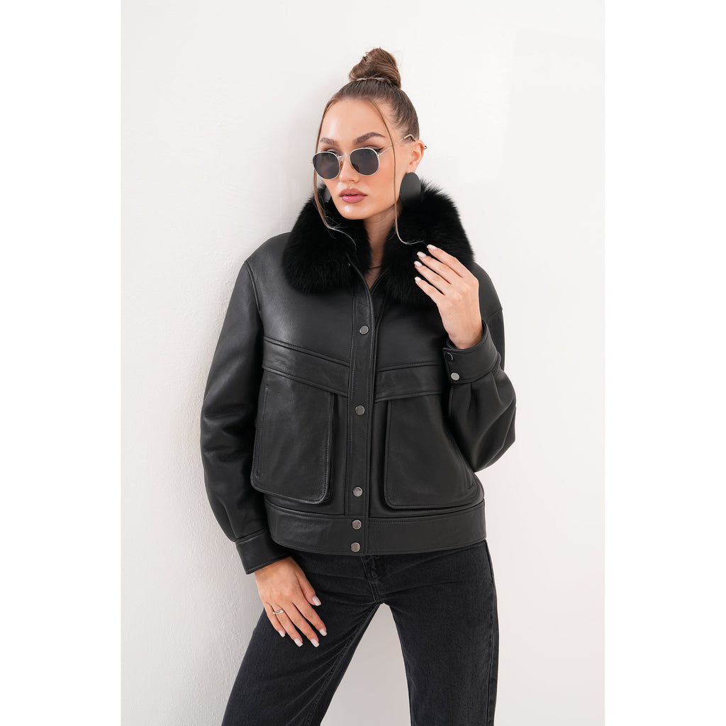 The Auretta Black Shearling Leather Women Jacket
