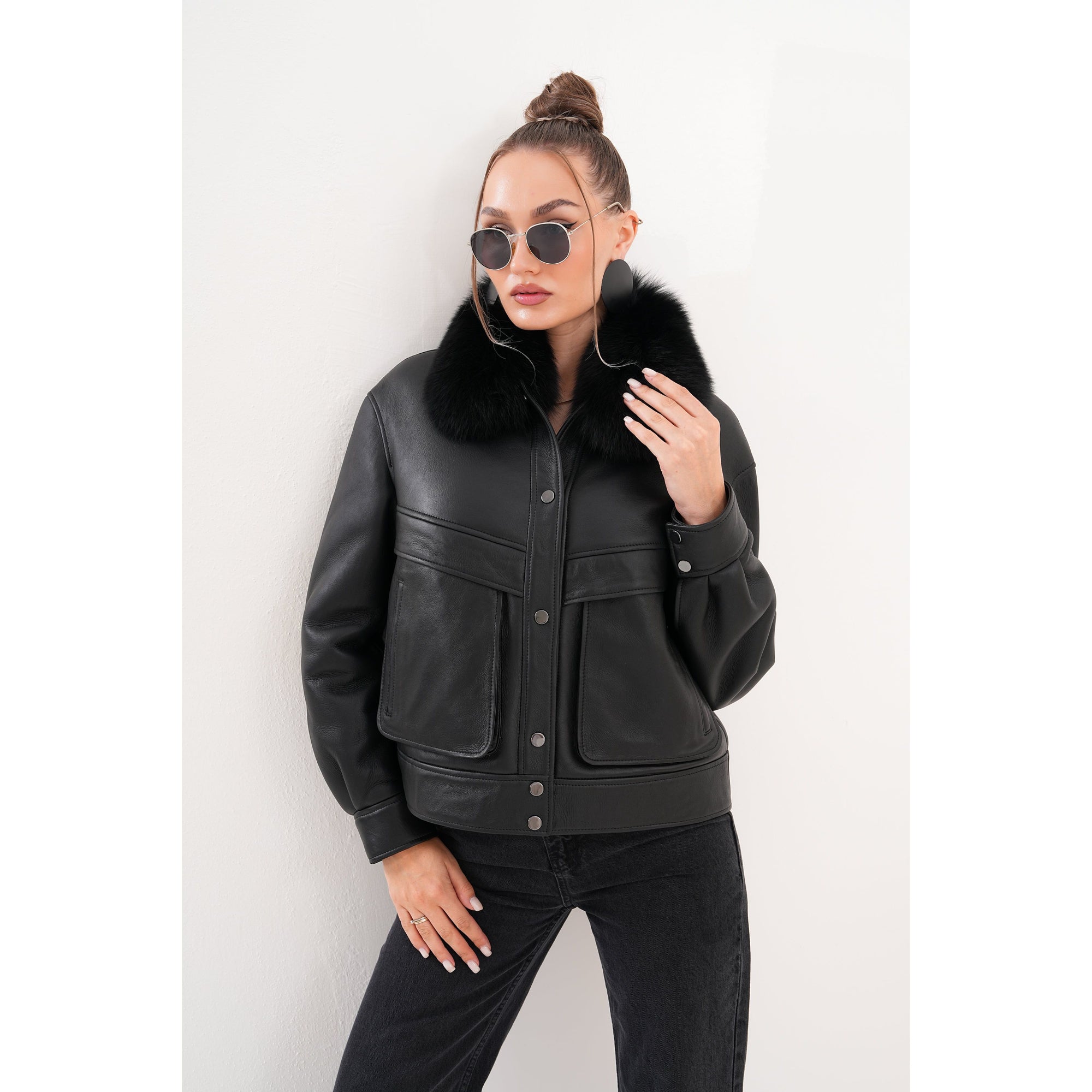 The Auretta Black Shearling Leather Women Jacket