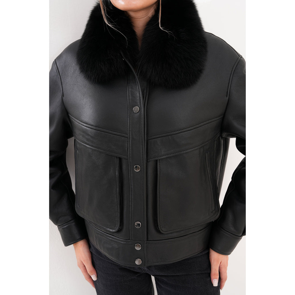 The Auretta Black Shearling Leather Women Jacket