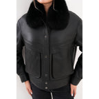 The Auretta Black Shearling Leather Women Jacket