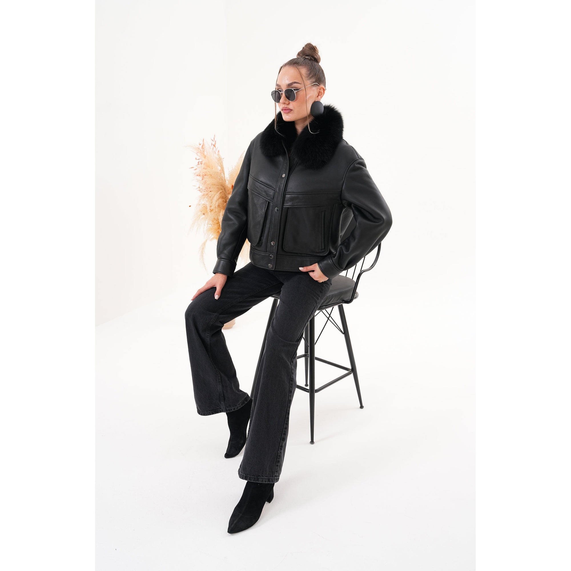 The Auretta Black Shearling Leather Women Jacket
