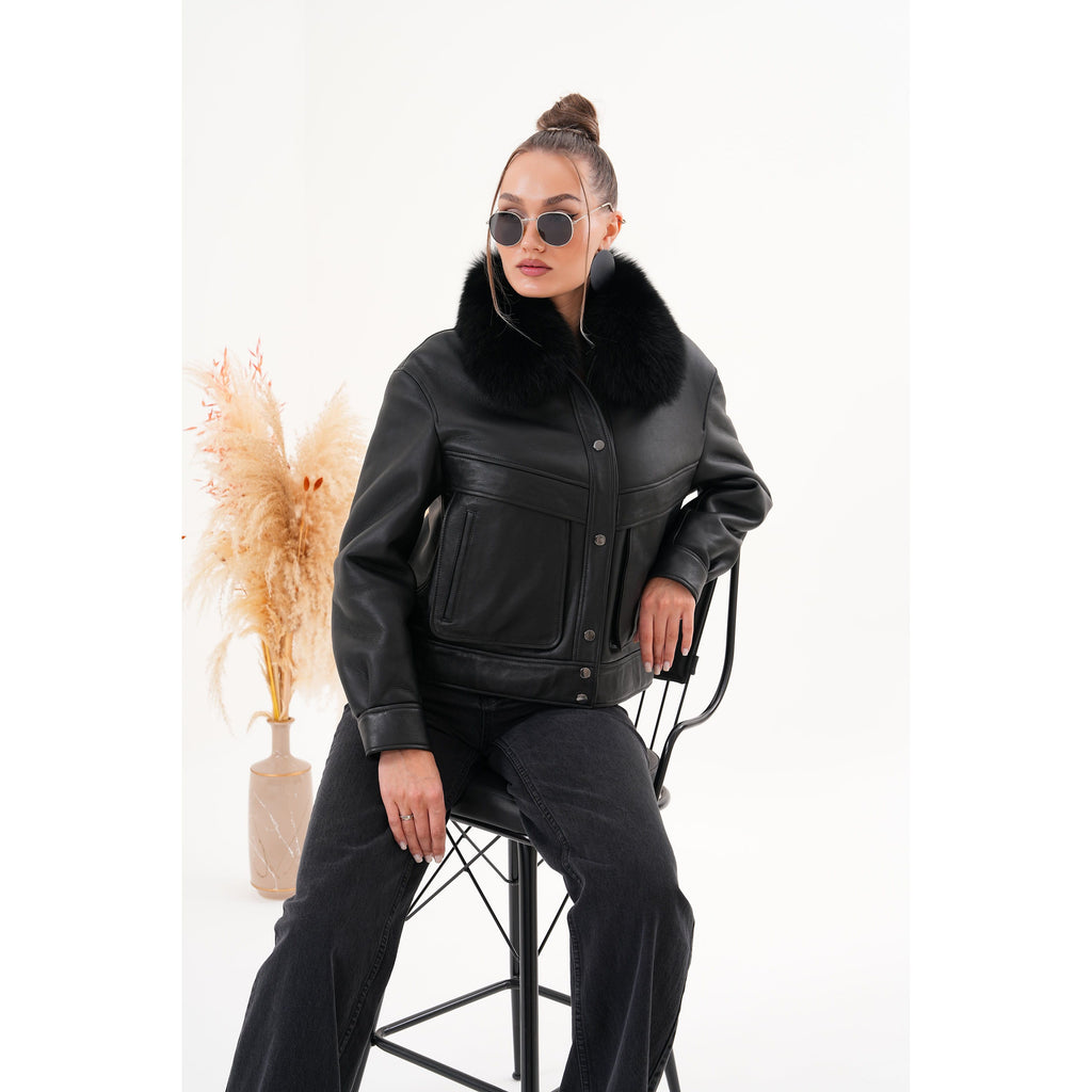 The Auretta Black Shearling Leather Women Jacket
