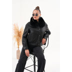 The Auretta Black Shearling Leather Women Jacket