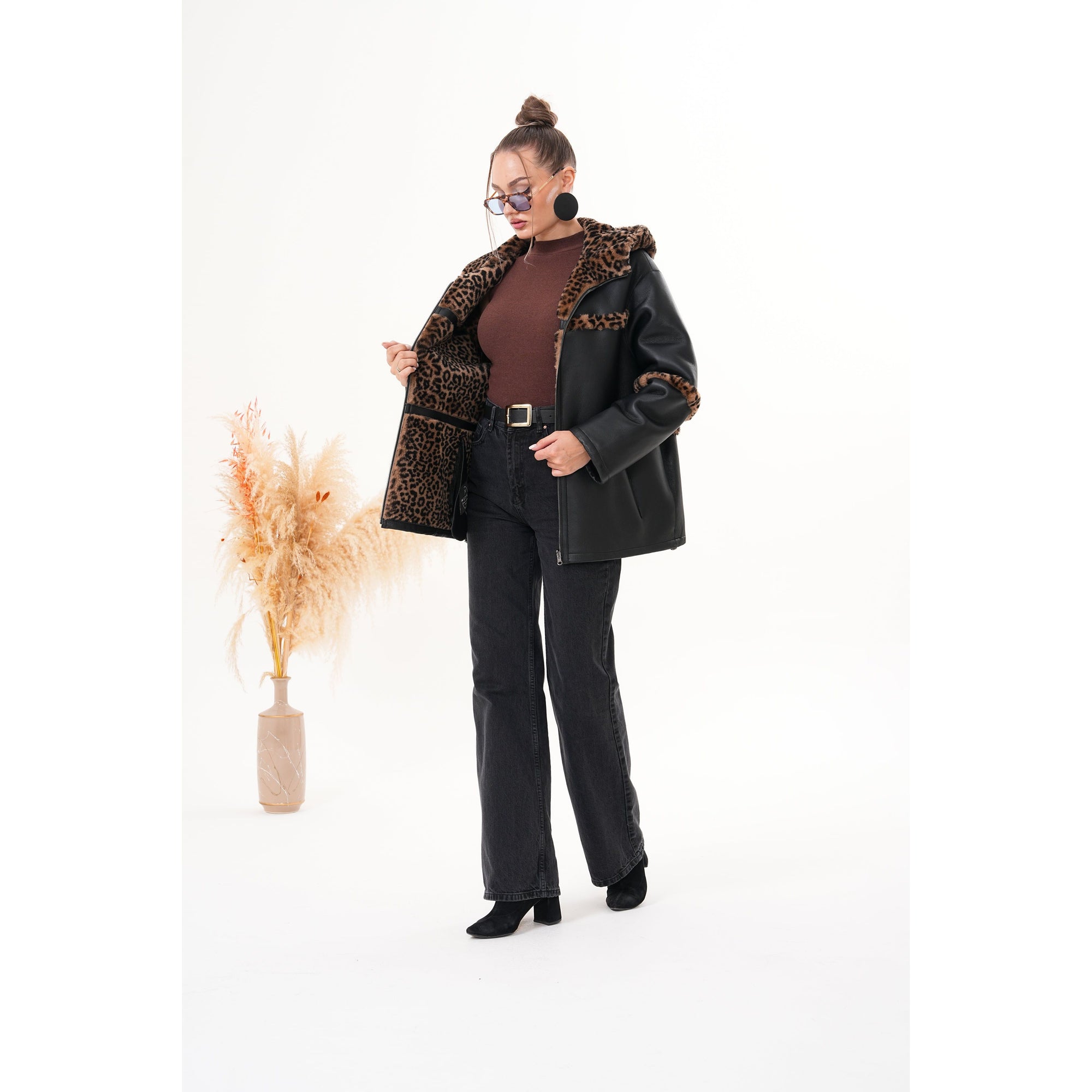 Vinci The Panthera Reversible Leopard Shearling Leather Women Jacket
