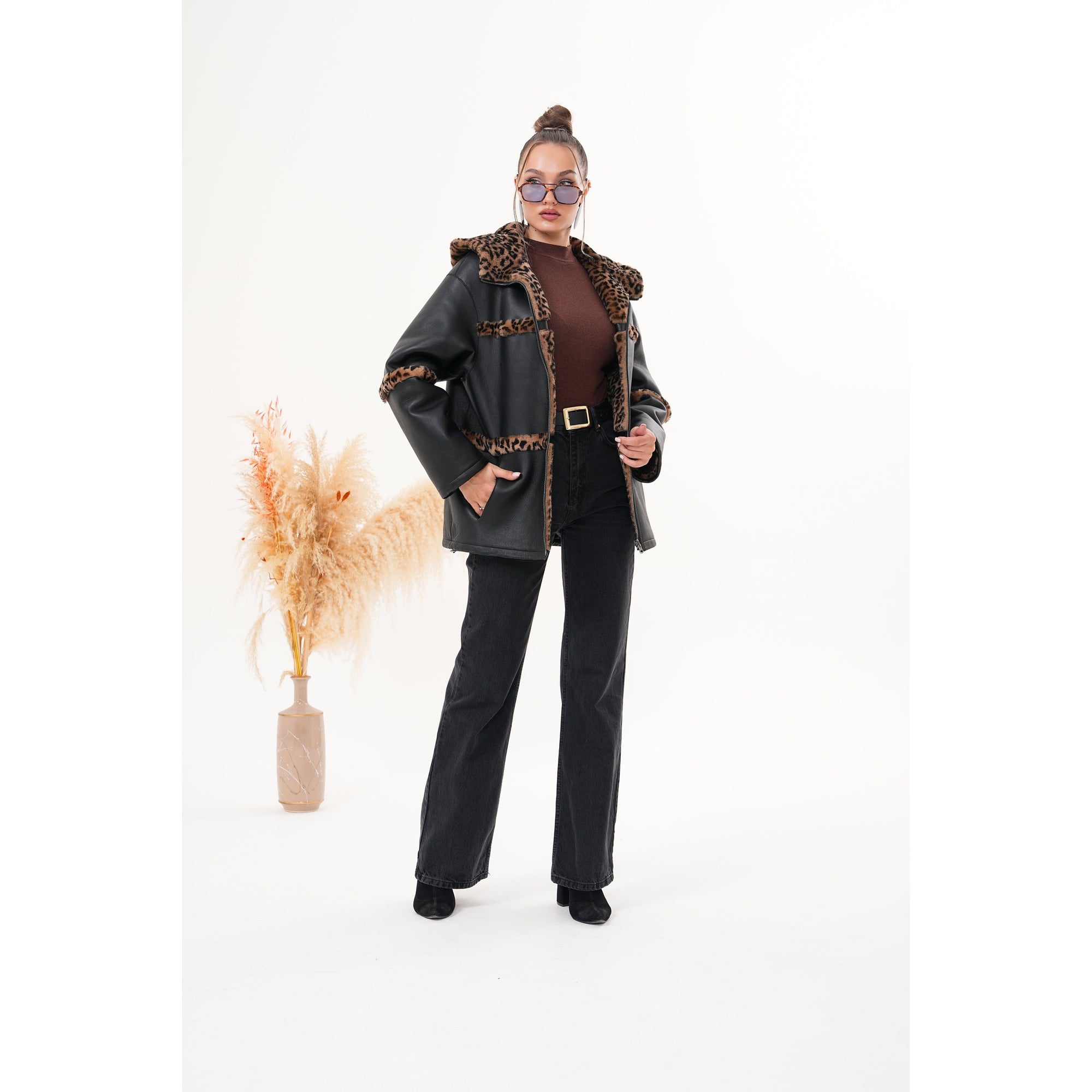 Vinci The Panthera Reversible Leopard Shearling Leather Women Jacket