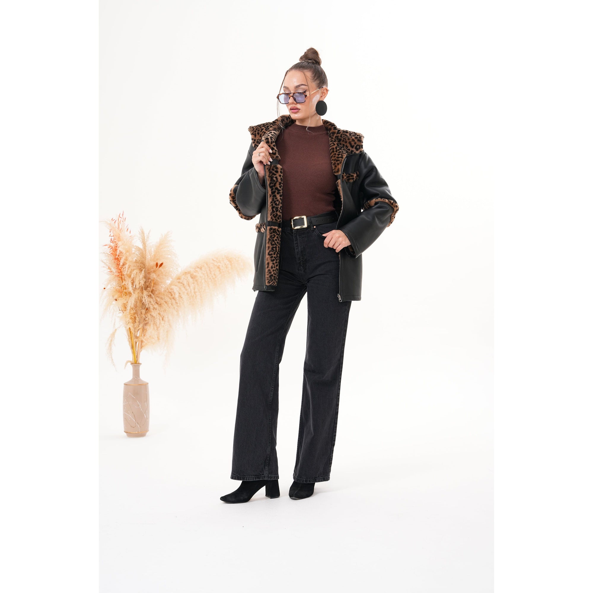 Vinci The Panthera Reversible Leopard Shearling Leather Women Jacket