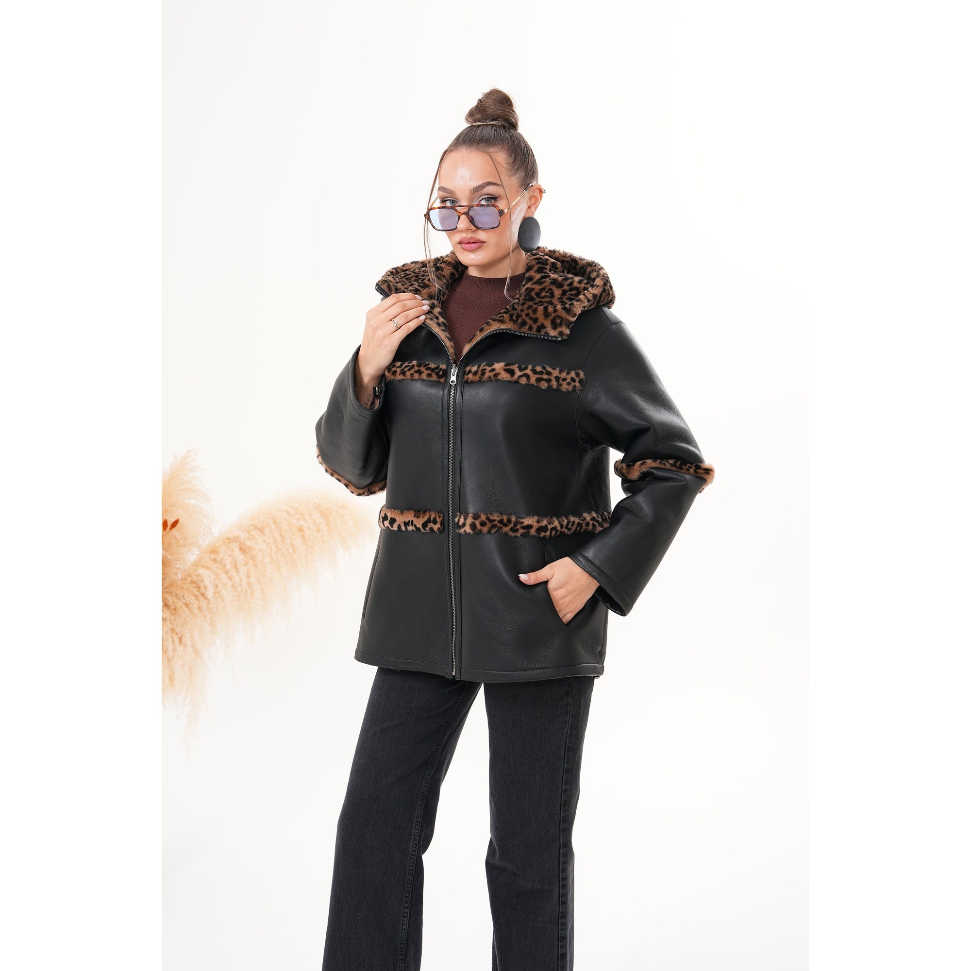 Vinci The Panthera Reversible Leopard Shearling Leather Women Jacket