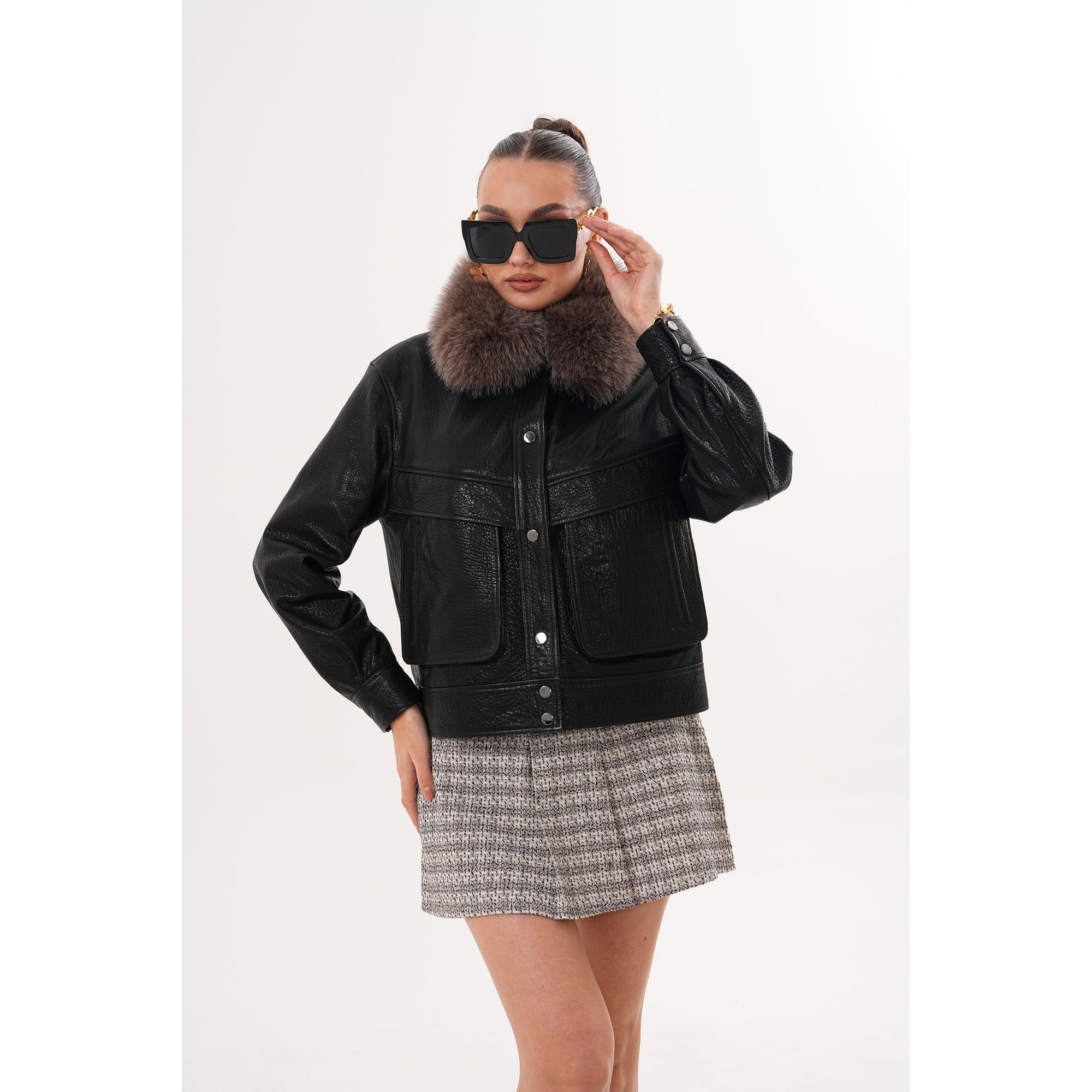 The Auretta Textured Leather Women Jacket