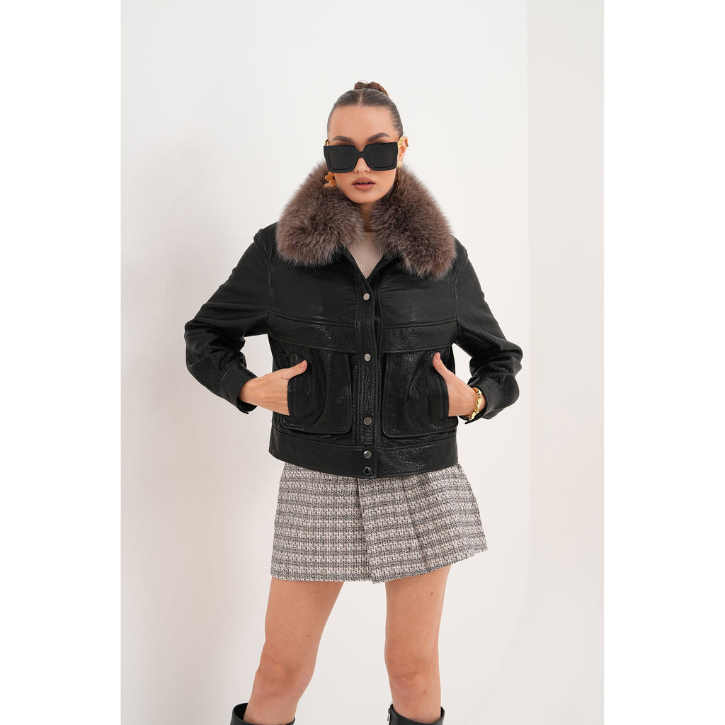 The Auretta Textured Leather Women Jacket