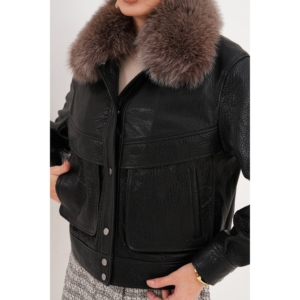 The Auretta Textured Leather Women Jacket