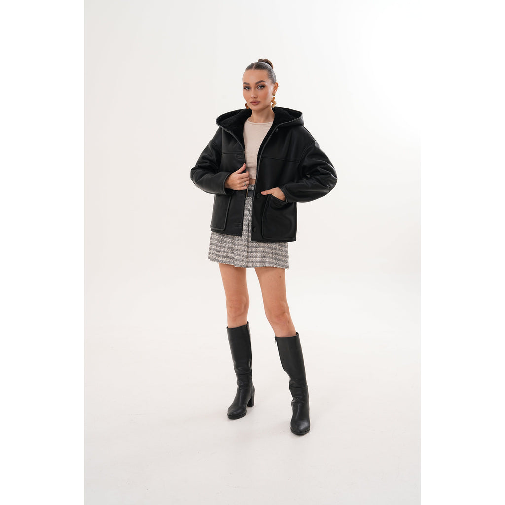 Vinci The Arlena Black Shearling Leather Women Jacket