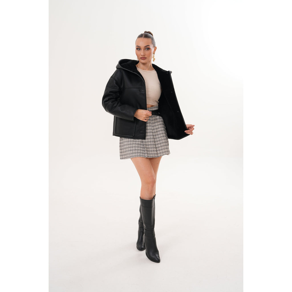 Vinci The Arlena Black Shearling Leather Women Jacket