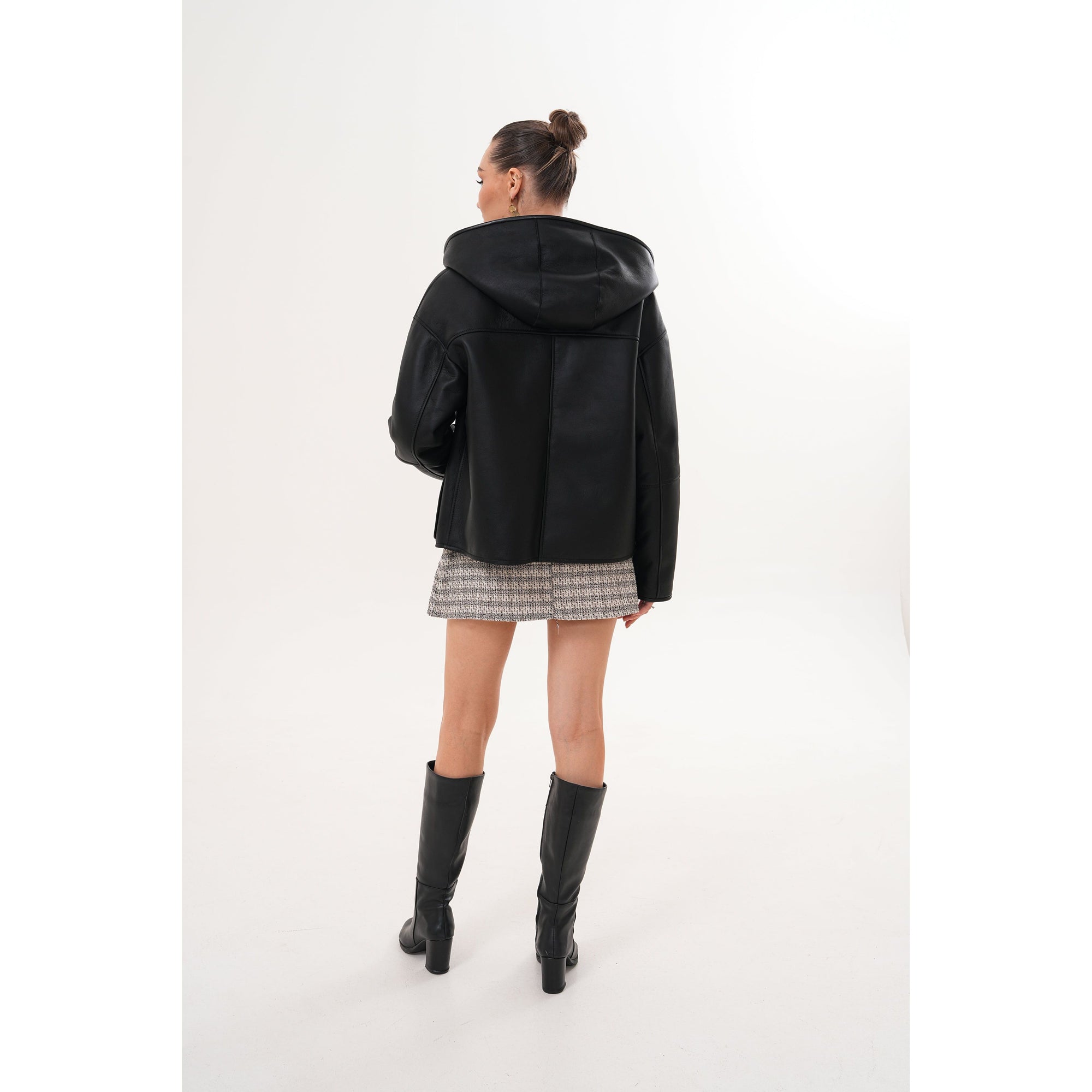 Vinci The Arlena Black Shearling Leather Women Jacket