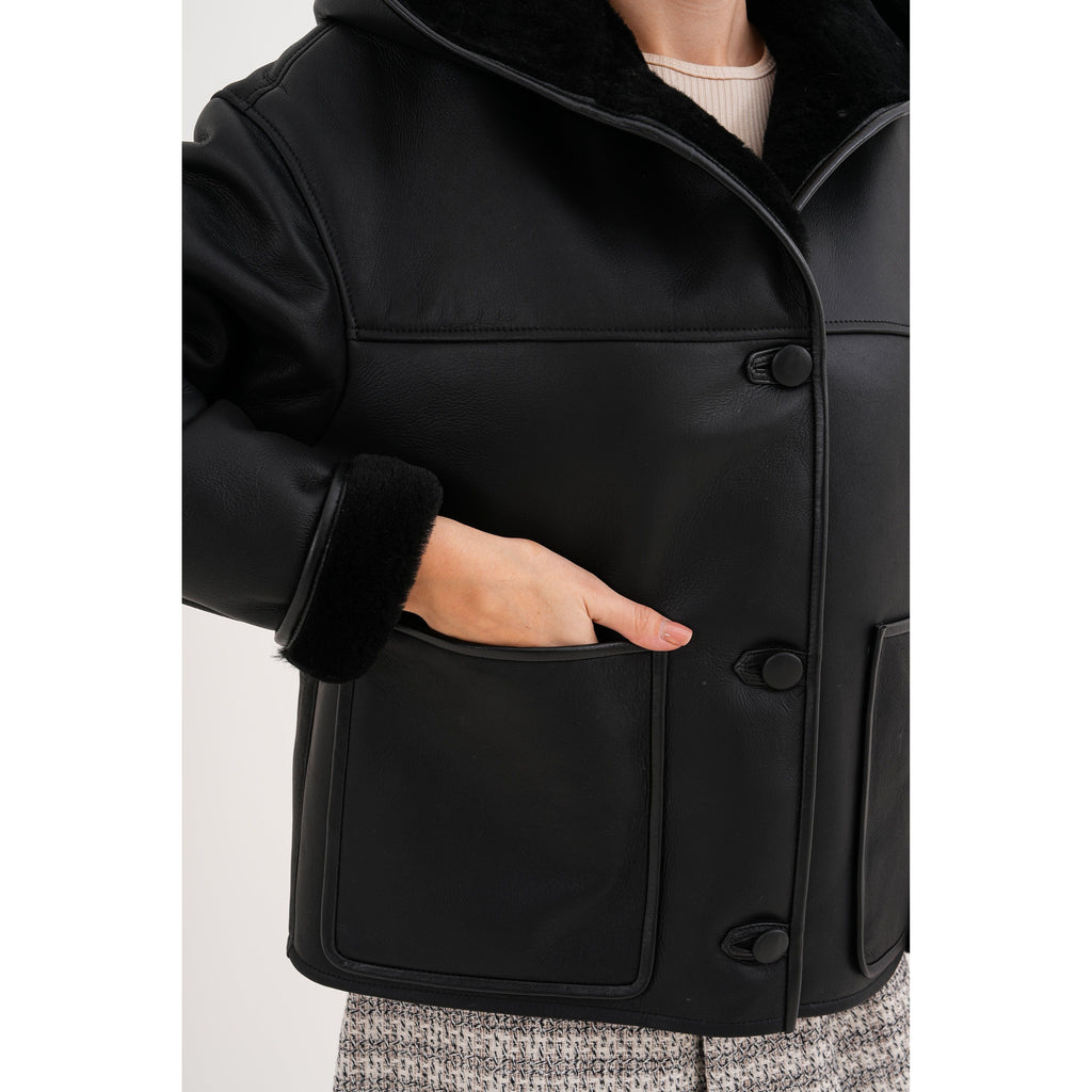 Vinci The Arlena Black Shearling Leather Women Jacket