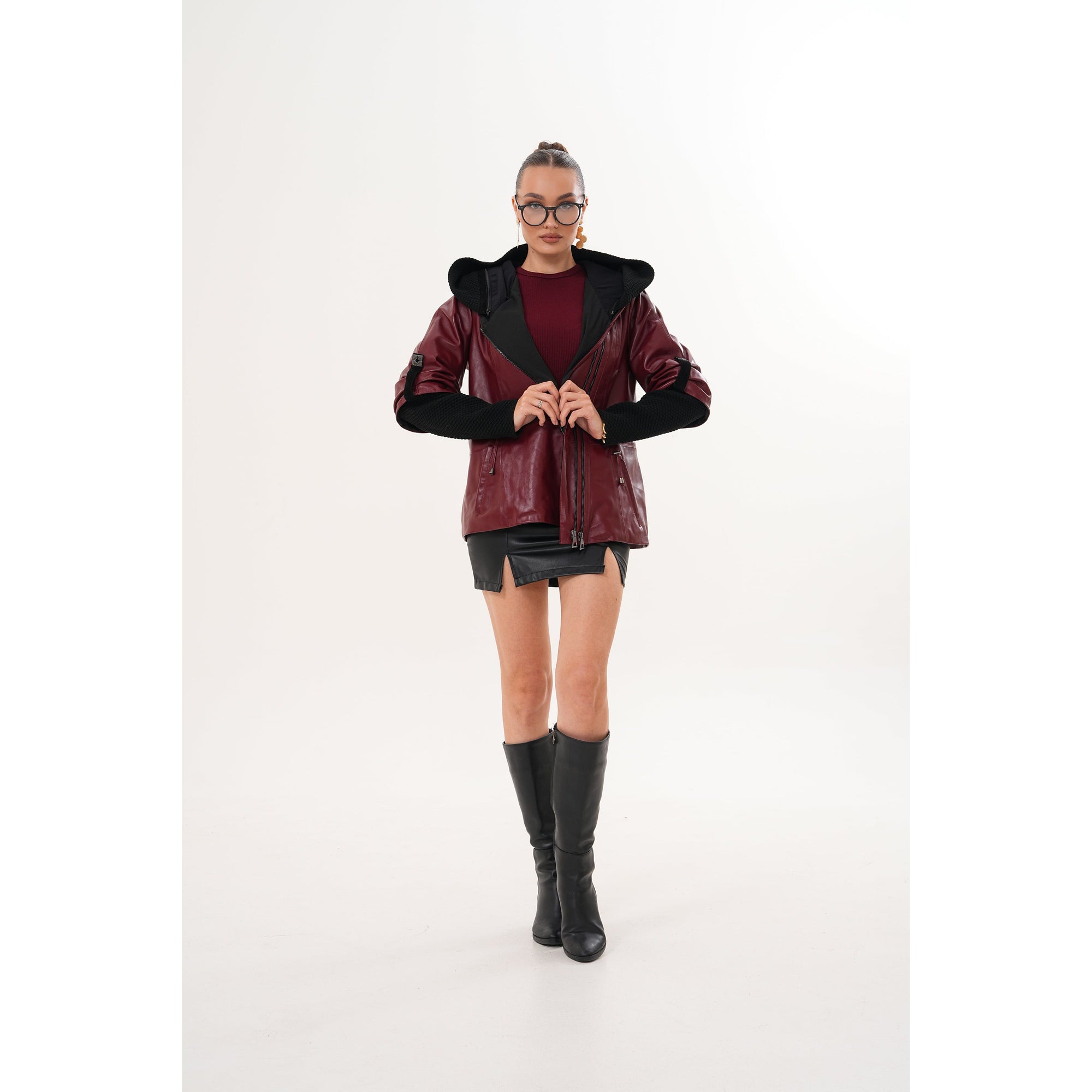 The Hudson Burgundy Leather Women Jacket