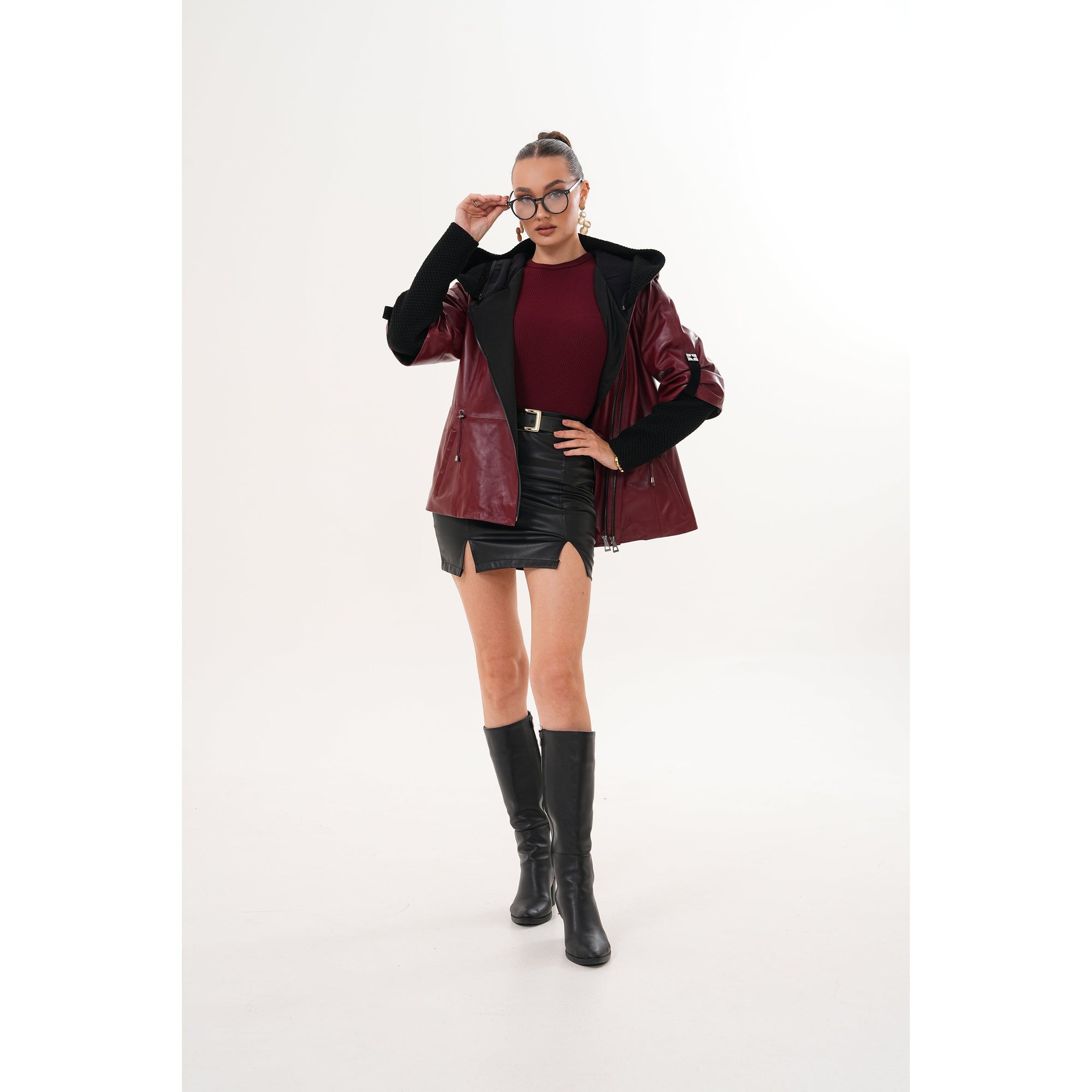 The Hudson Burgundy Leather Women Jacket