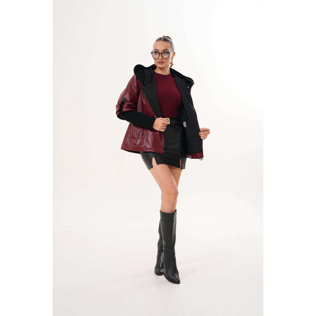 The Hudson Burgundy Leather Women Jacket