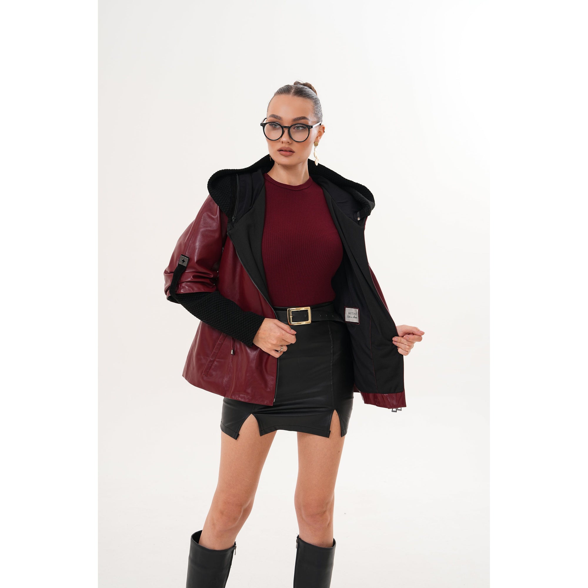 The Hudson Burgundy Leather Women Jacket