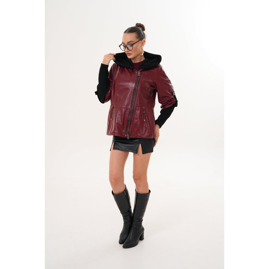The Hudson Burgundy Leather Women Jacket