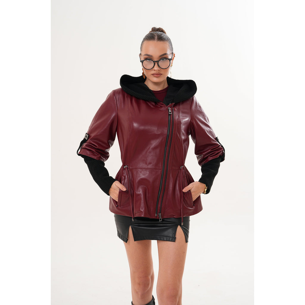 The Hudson Burgundy Leather Women Jacket