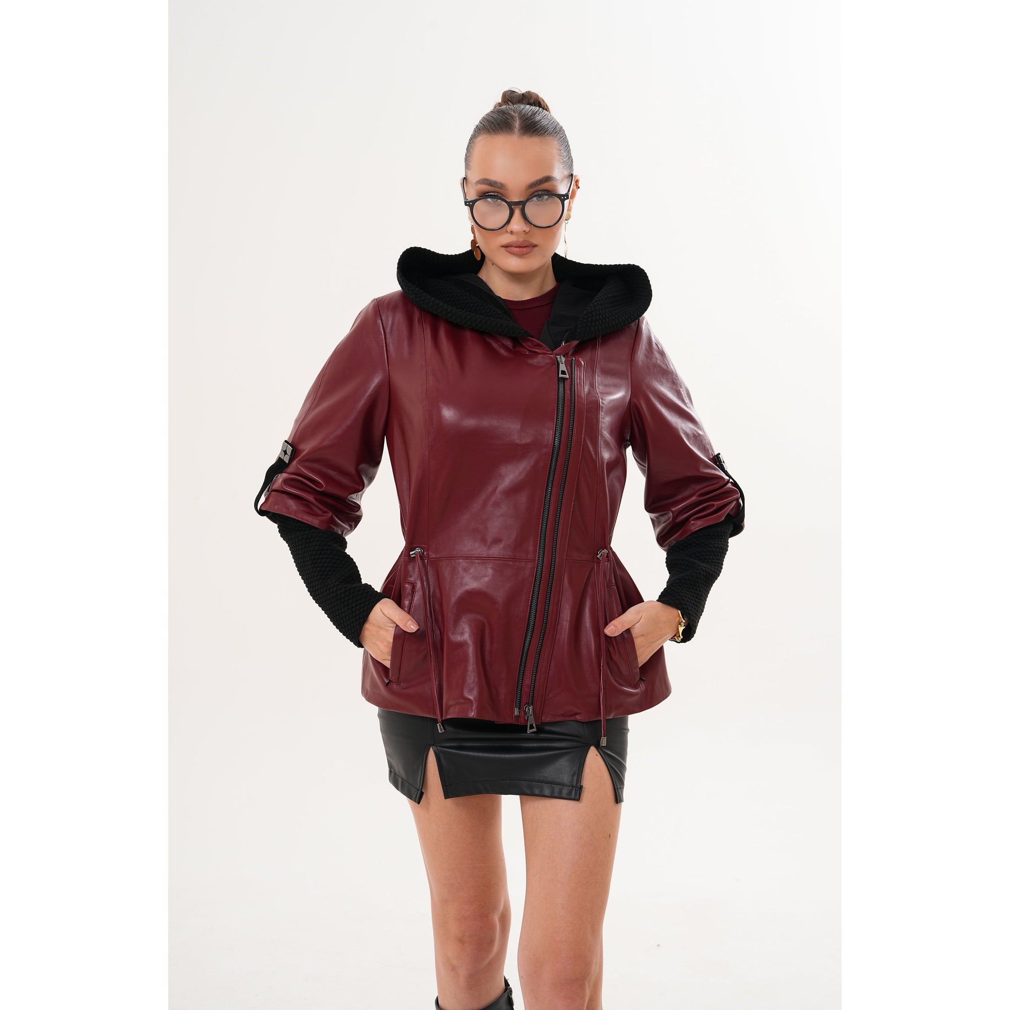 The Hudson Burgundy Leather Women Jacket