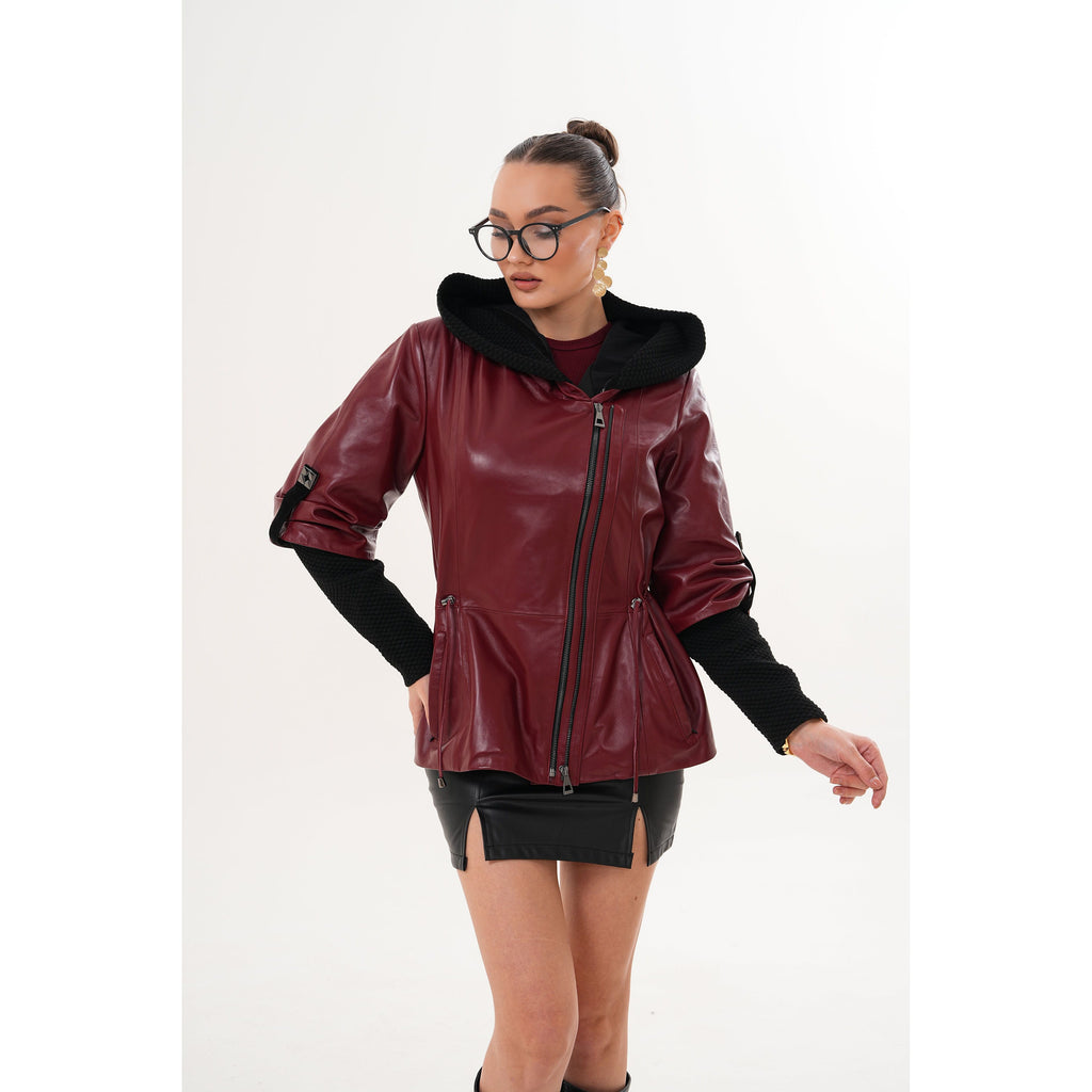 The Hudson Burgundy Leather Women Jacket