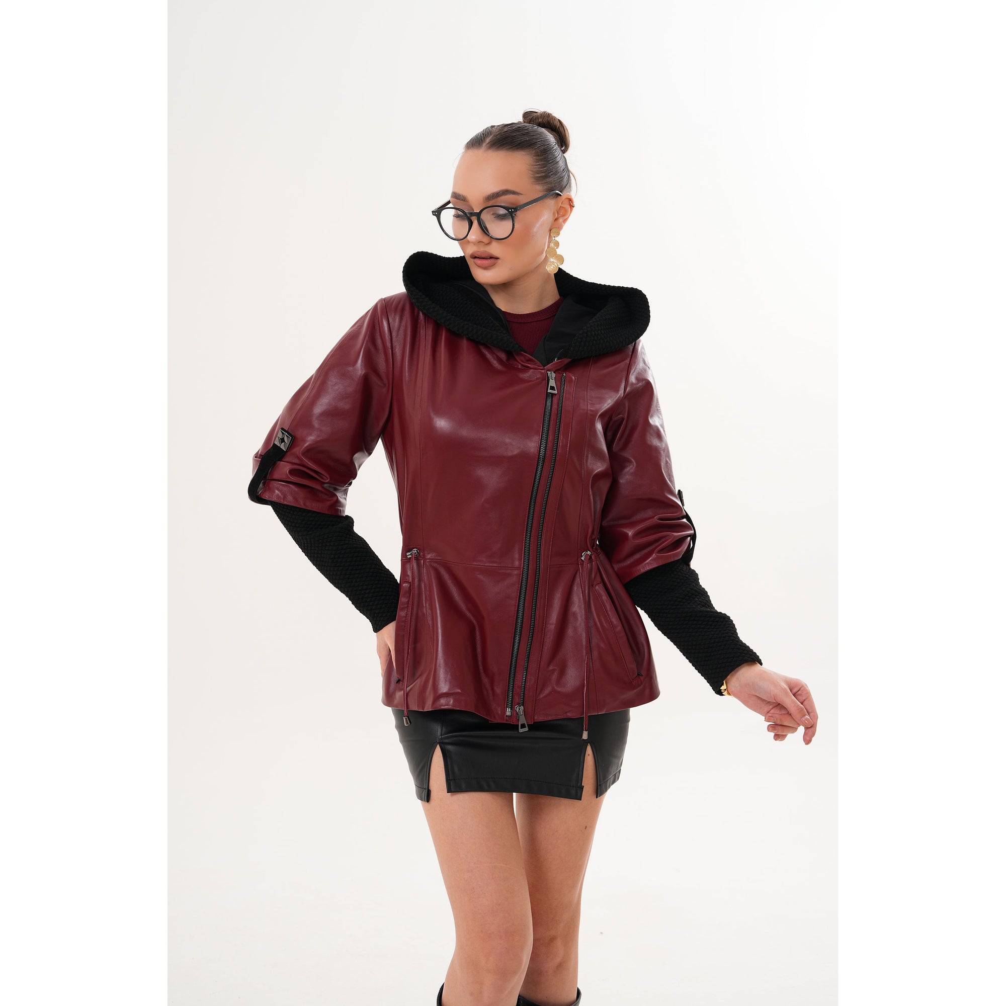 The Hudson Burgundy Leather Women Jacket