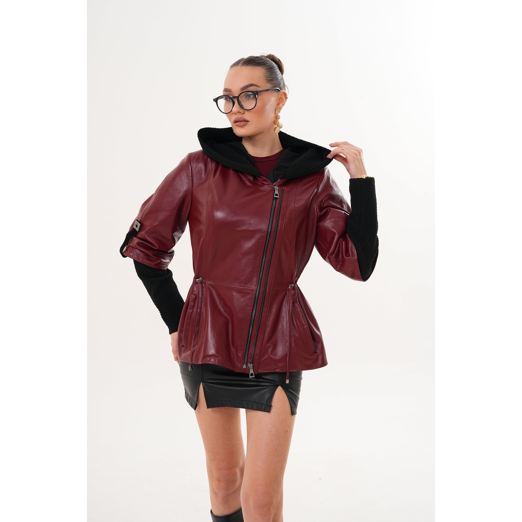 The Hudson Burgundy Leather Women Jacket