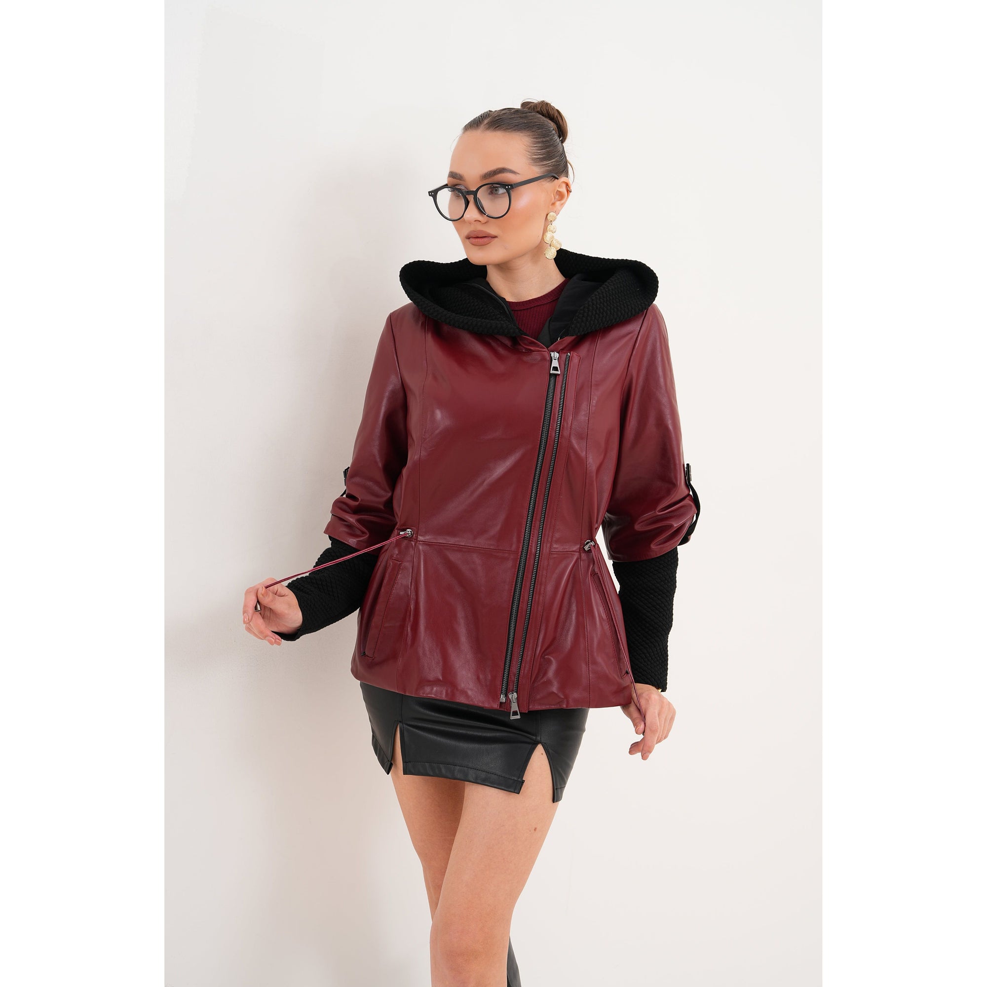 The Hudson Burgundy Leather Women Jacket