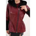 The Hudson Burgundy Leather Women Jacket