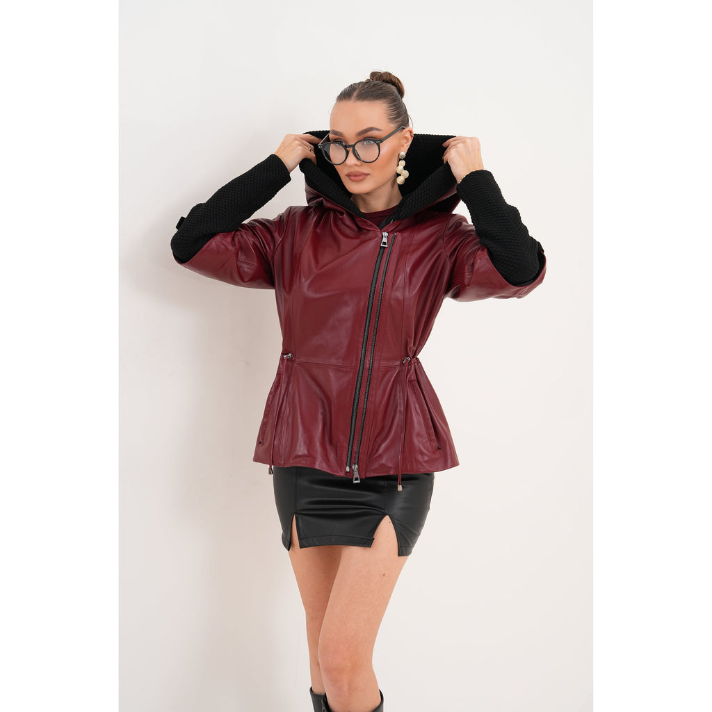 The Hudson Burgundy Leather Women Jacket