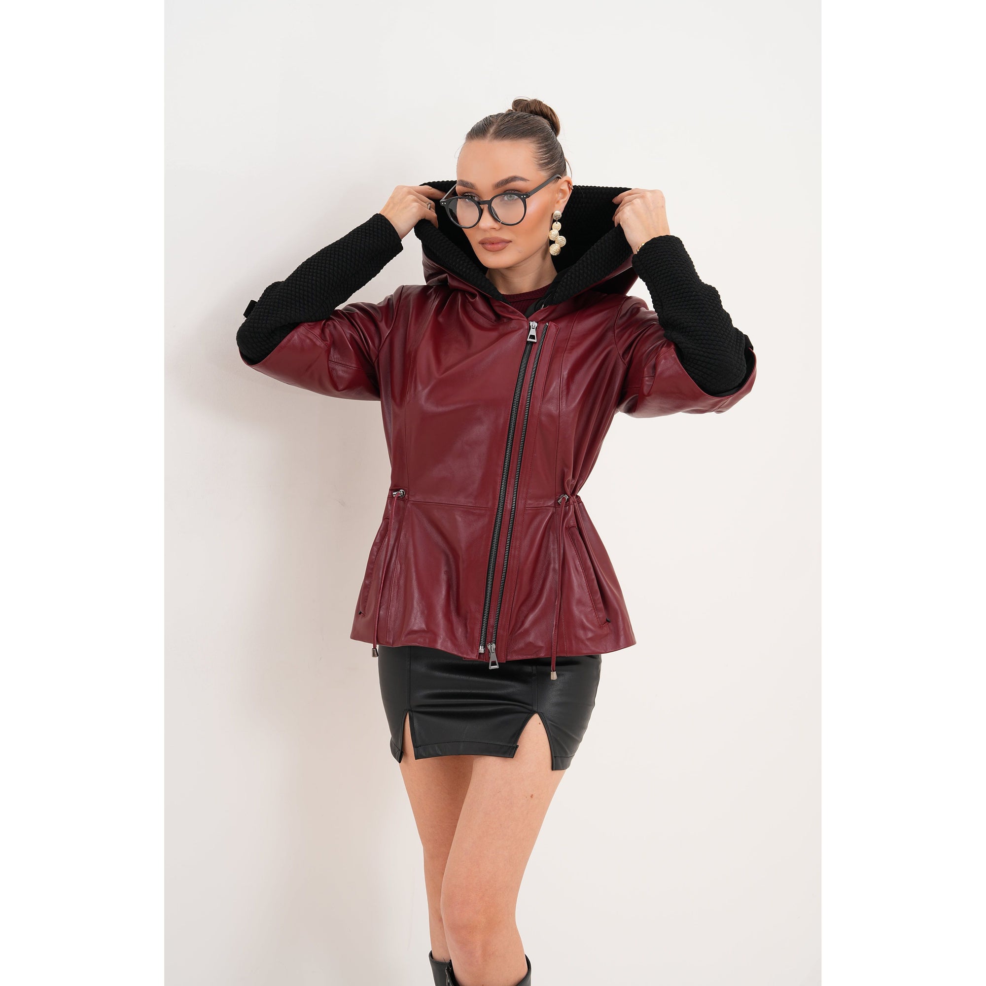 The Hudson Burgundy Leather Women Jacket