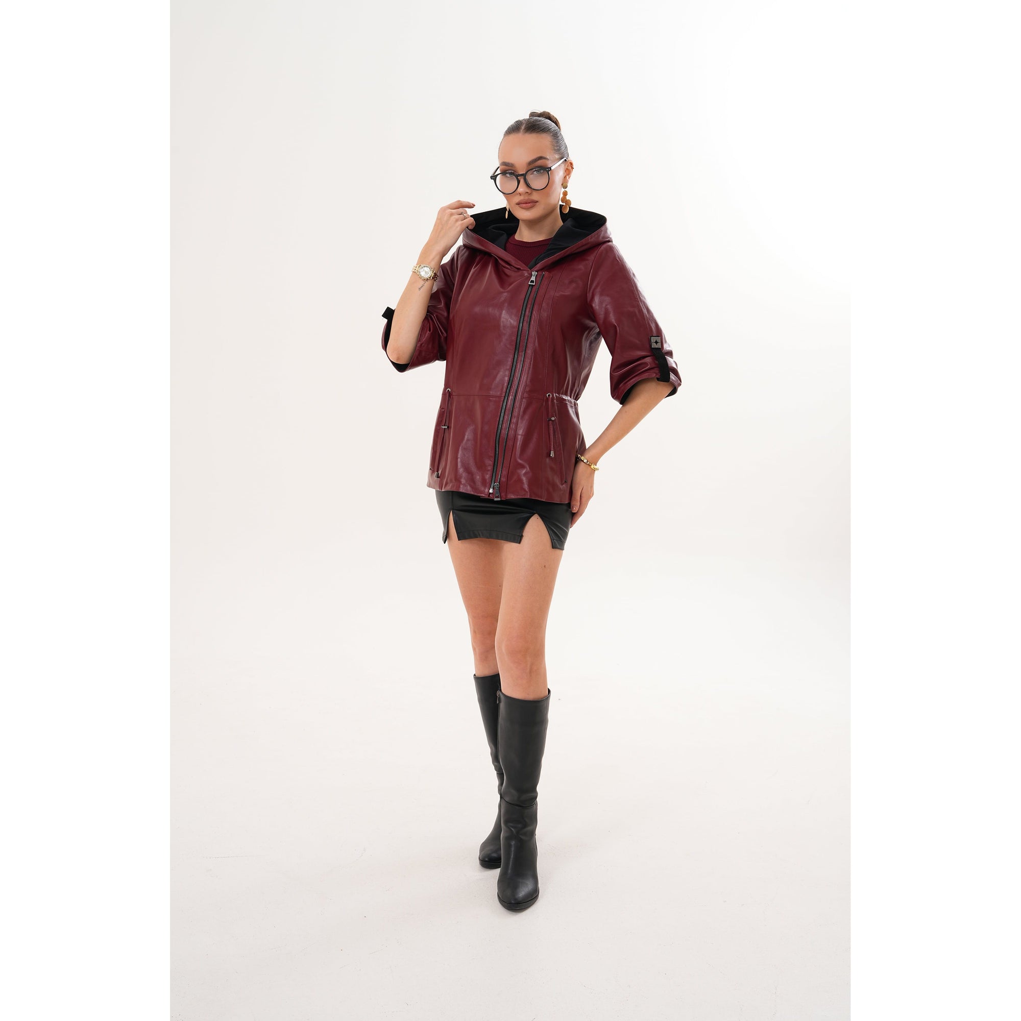 The Hudson Burgundy Leather Women Jacket