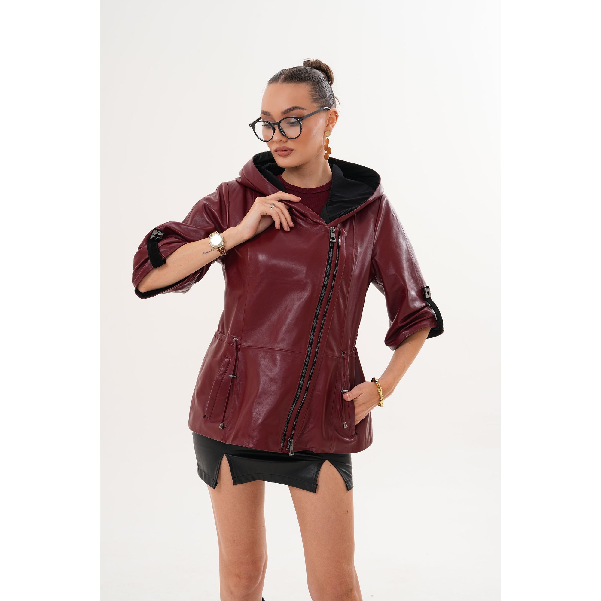 The Hudson Burgundy Leather Women Jacket