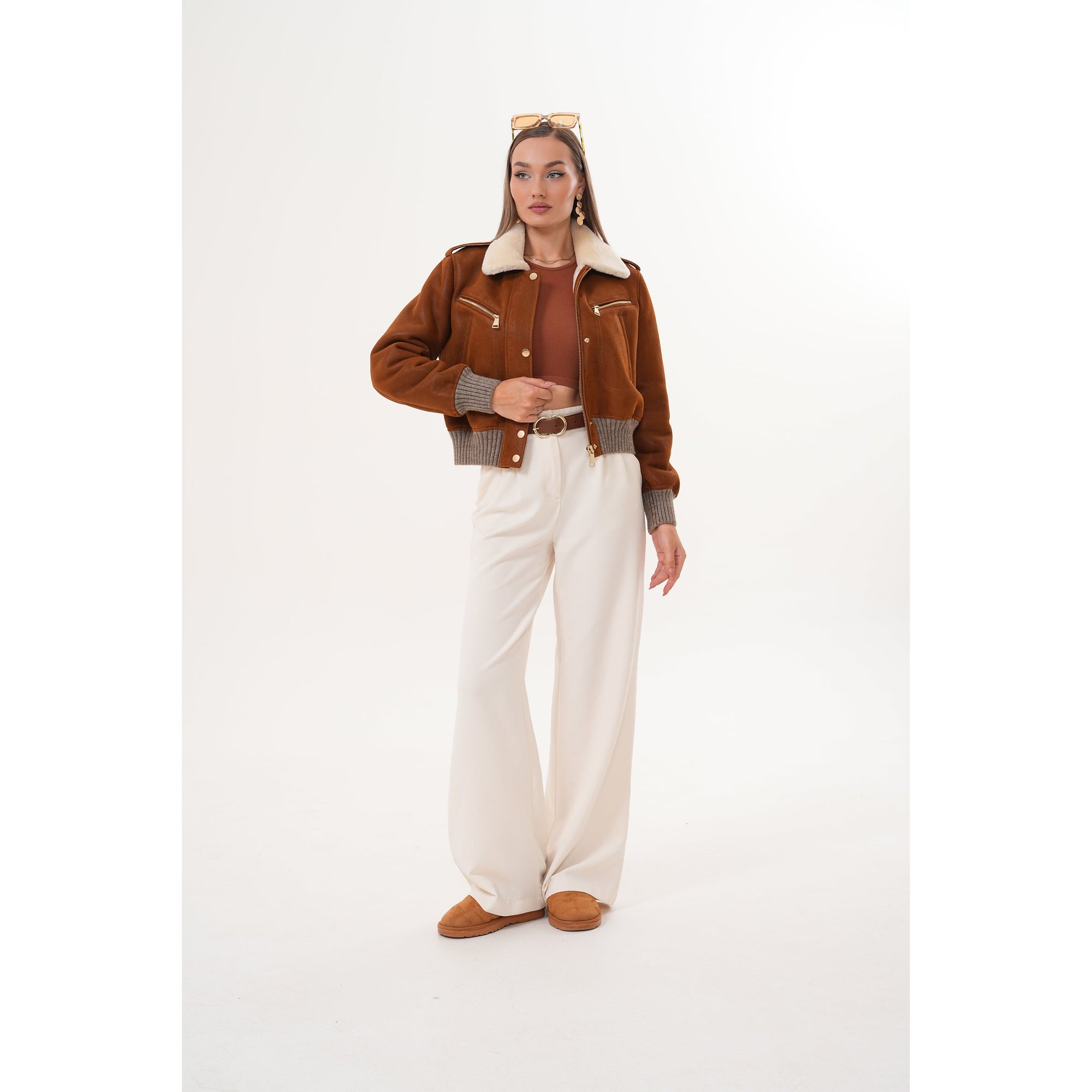 The Amber Shearling Collar Suede Women Leather Jacket