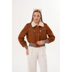 The Amber Shearling Collar Suede Women Leather Jacket