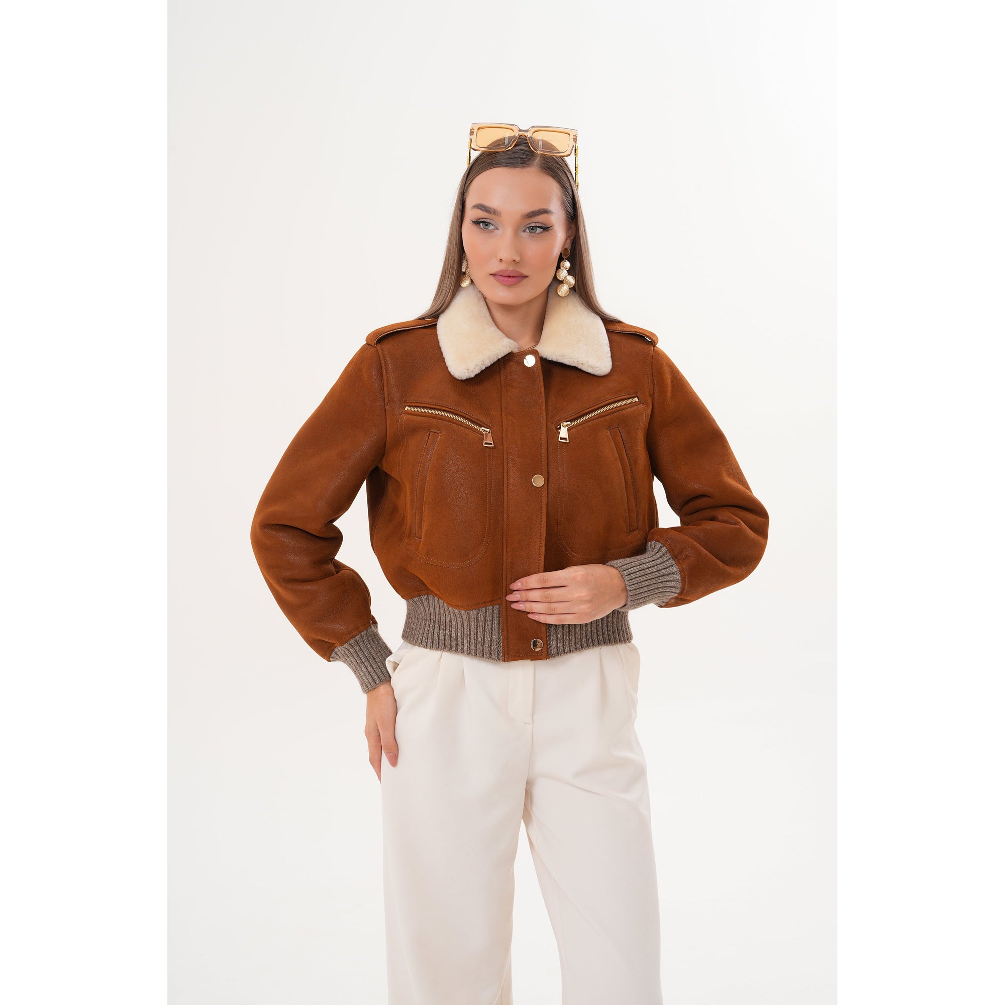 The Amber Shearling Collar Suede Women Leather Jacket