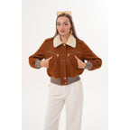The Amber Shearling Collar Suede Women Leather Jacket