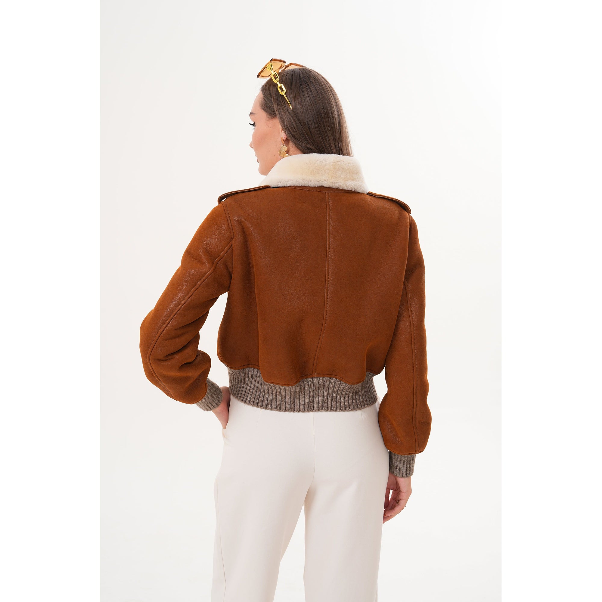 The Amber Shearling Collar Suede Women Leather Jacket