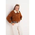 The Amber Shearling Collar Suede Women Leather Jacket