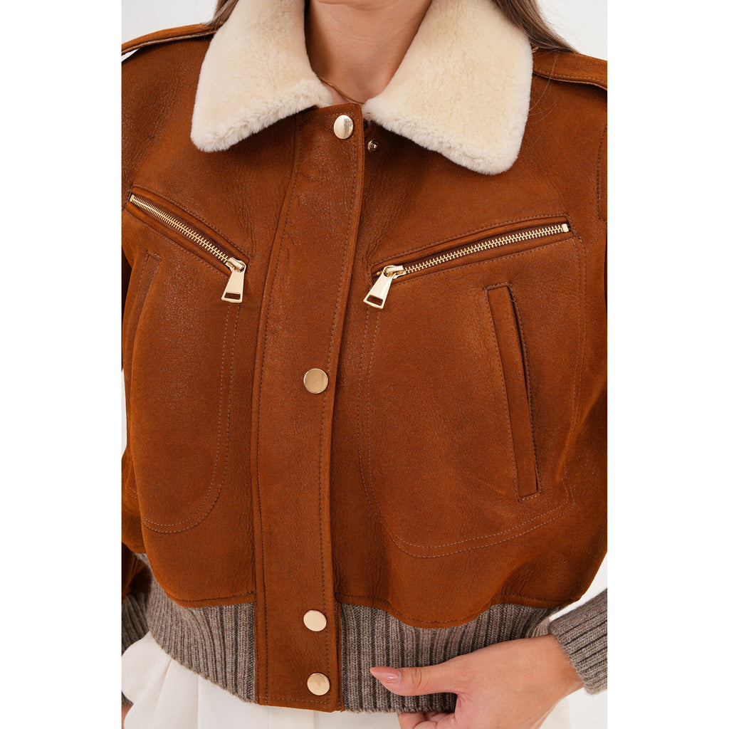 The Amber Shearling Collar Suede Women Leather Jacket